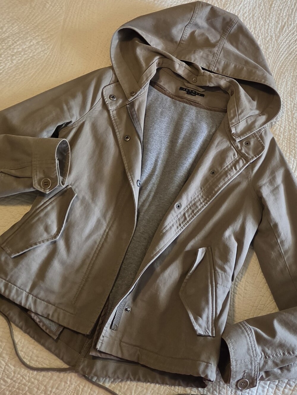 Theory Cotton Utility Field Jacket with Removable Hood & Lining, Size Small